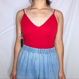 NWT Aritzia Red V-Neck Thong Bodysuit Size M
